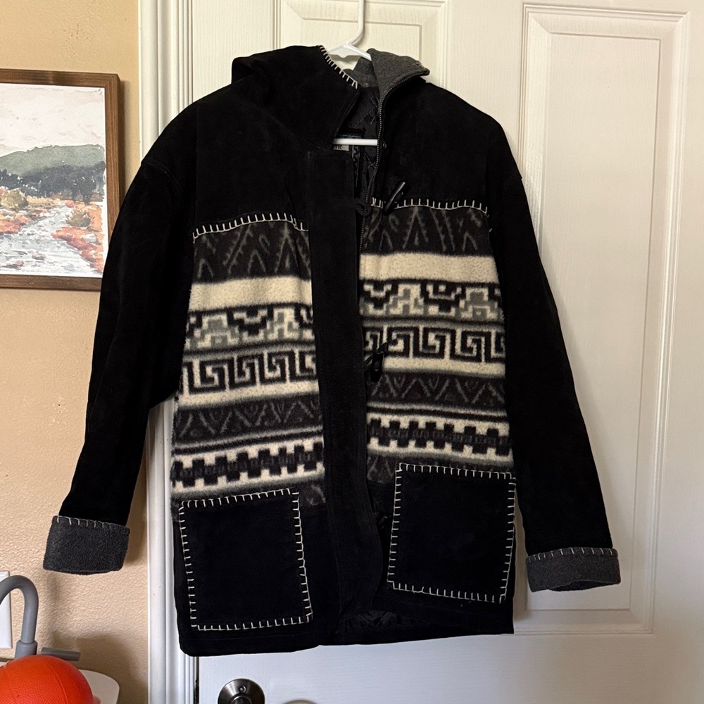 Winlit Black And Gray Patterned Leather Jacket - image 1